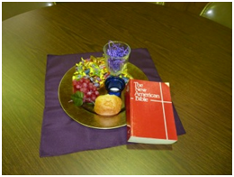 The photo, taken by Eileen Earle, a member of the Corpus Christi Parish Leadership Team, shows the centerpieces the team created for the tables at the Living the Eucharist Parish Retreat.