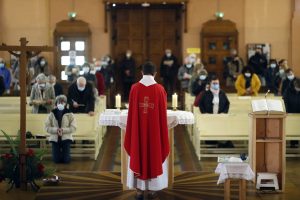 Saint Joseph des Fins church. Catholic mass. Holy week. Eucharist celebration. Annecy. France.